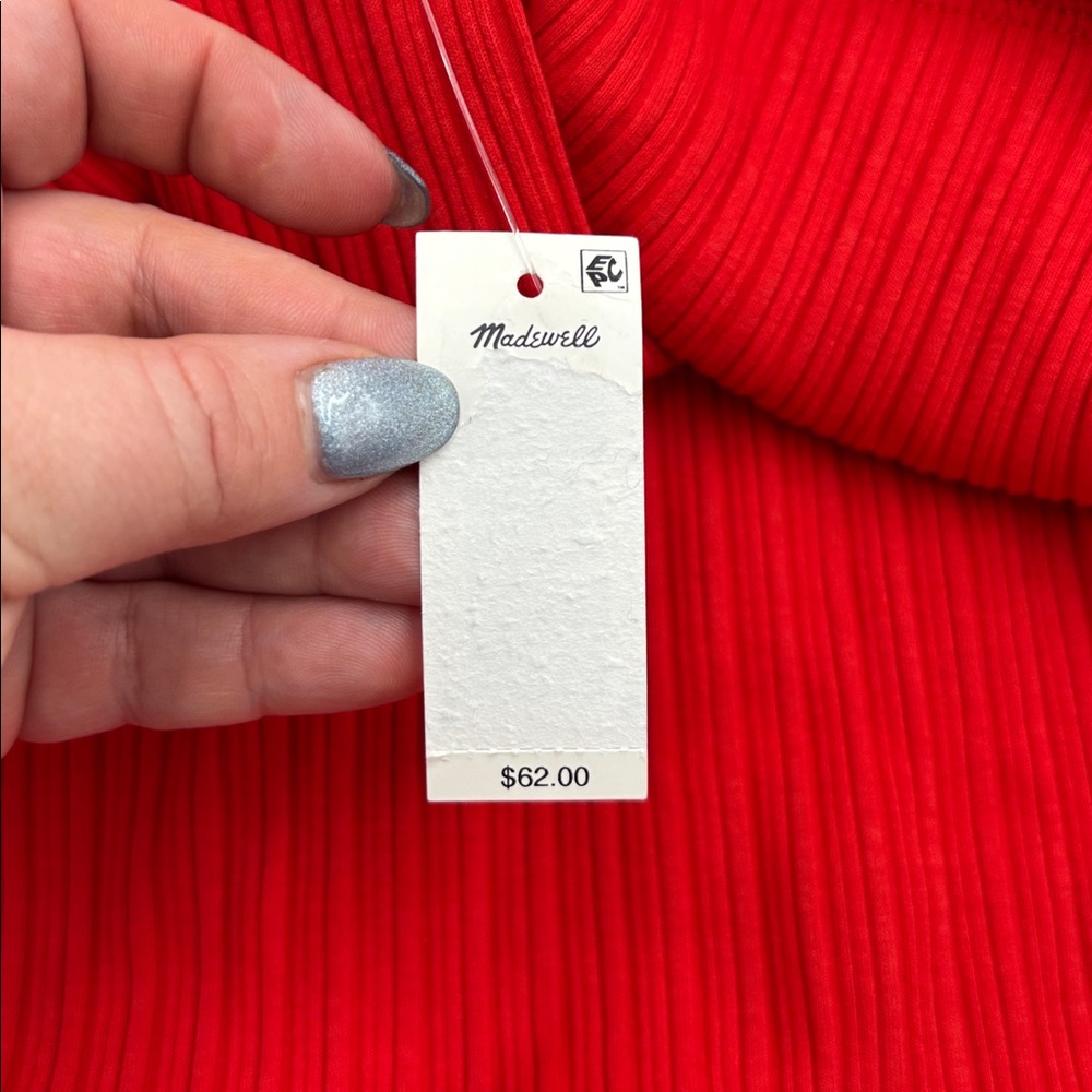 Madewell Rib Off the Shoulder Top in Rouge - Picture 6 of 7